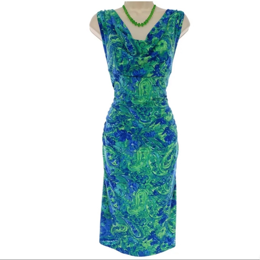 14 Large XL▪️RALPH LAUREN PAISLEY RUCHED DRESS